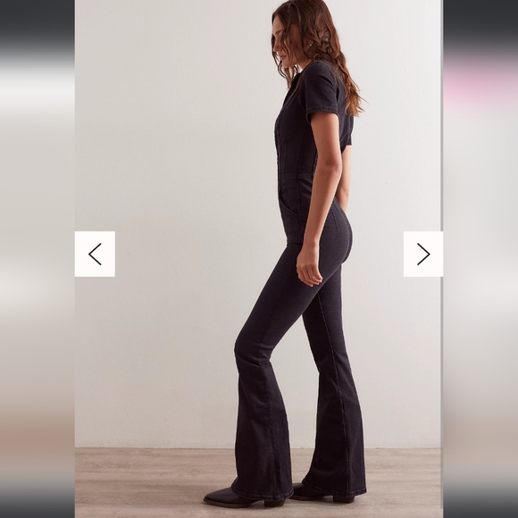 Free People Black Denim We The Free Jayde Flare Jumpsuit - Picture 2 of 8